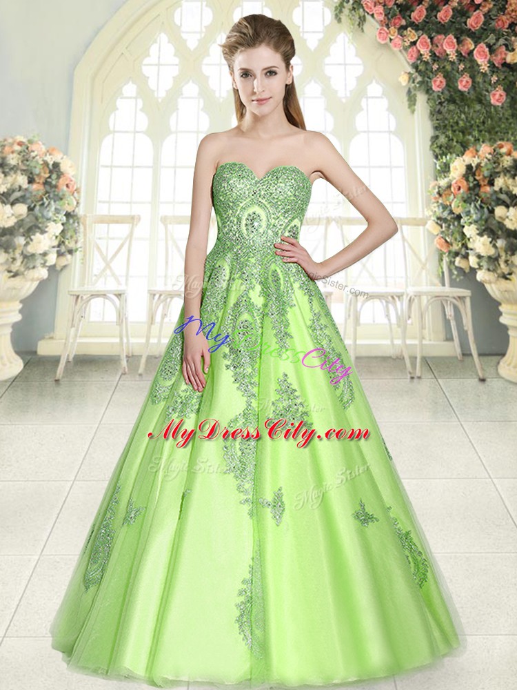 Suitable A-line Homecoming Dress Sweetheart Tulle Sleeveless Floor Length Lace Up