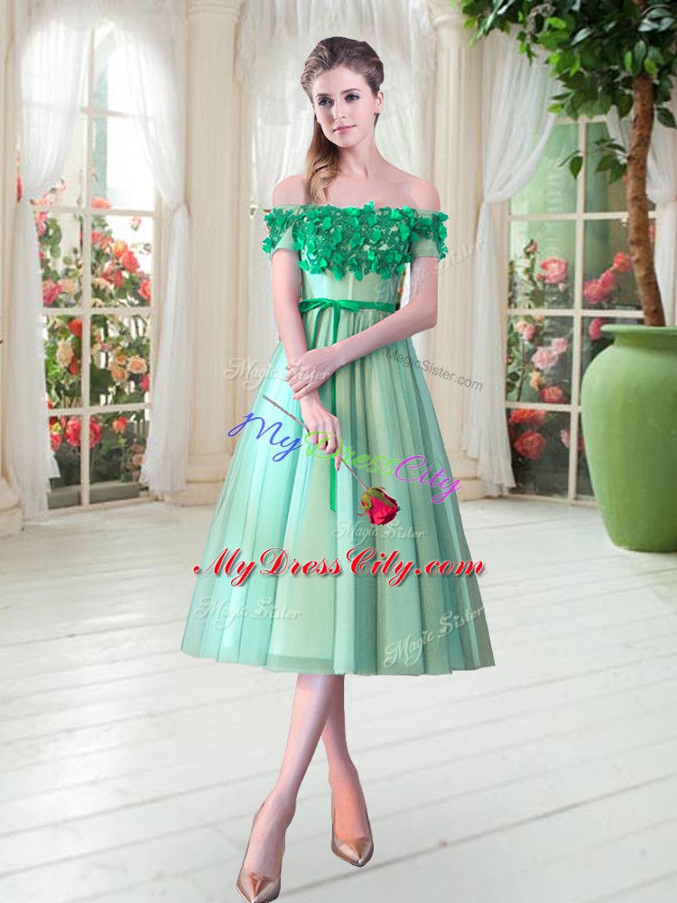 Exceptional Turquoise Dress for Prom Prom and Party with Appliques Off The Shoulder Sleeveless Lace Up