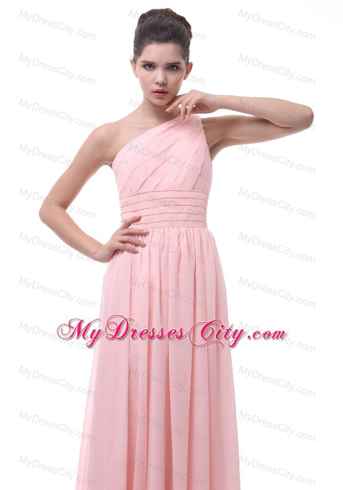 One Shoulder Ruching and Beading Decorate Junior Bridesmaid Dress