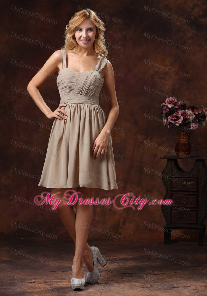 Cheap Ruche Decorate Knee-length Straps Bridesmaids Dresses