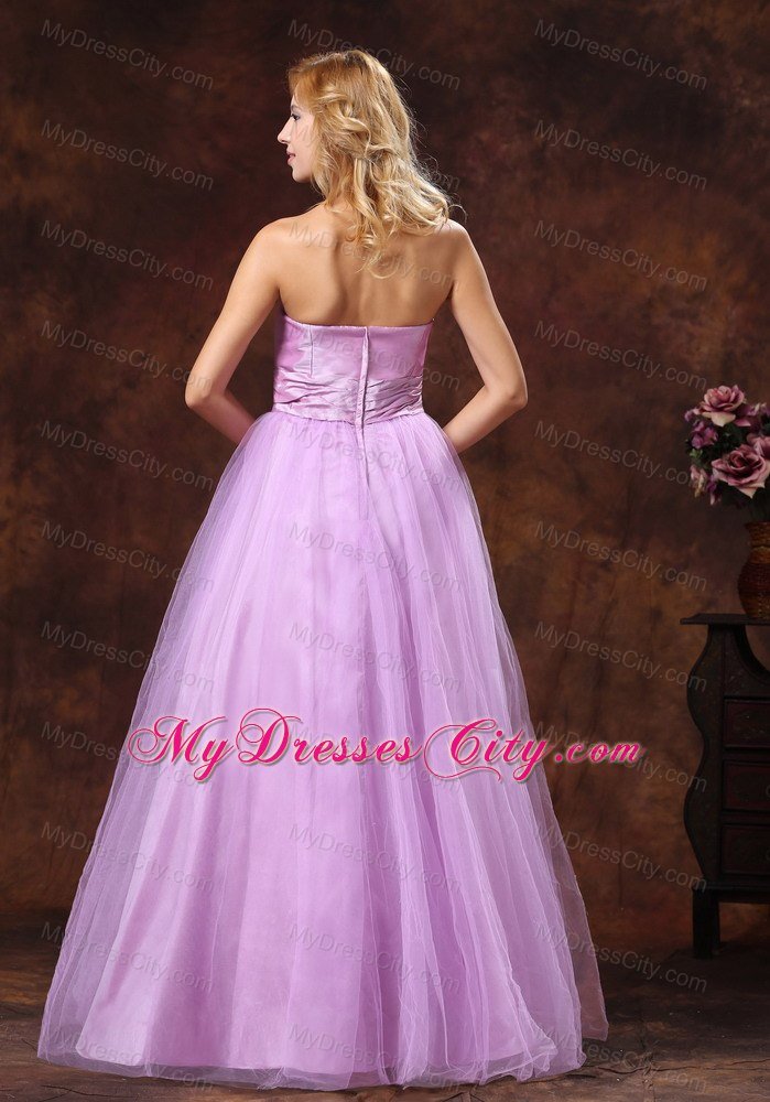 Tulle Sleeveless Puffy Long Bridesmaids Dresses with Ruched Sash