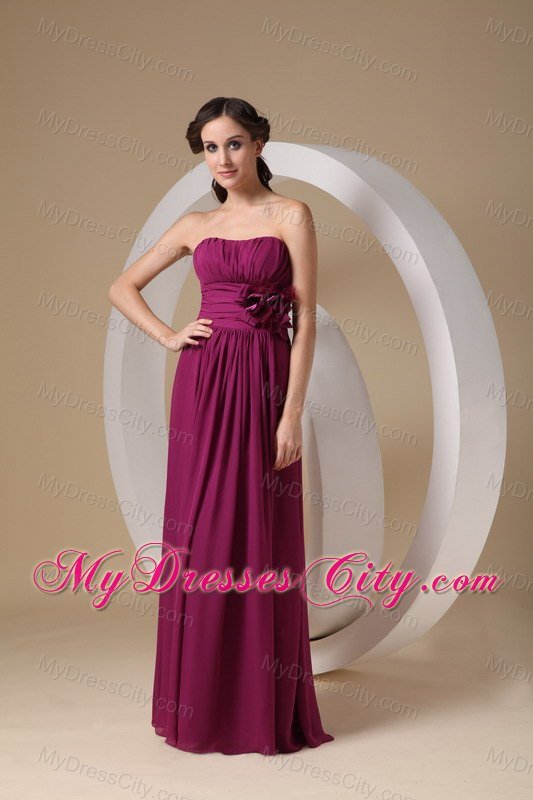 Long Sheath Ruching and Hand Made Flower Bridesmaids Dresses