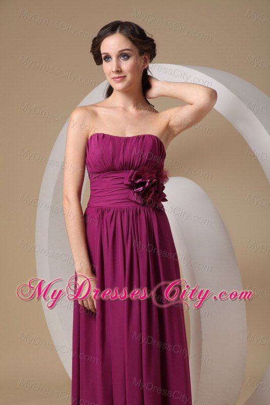 Long Sheath Ruching and Hand Made Flower Bridesmaids Dresses