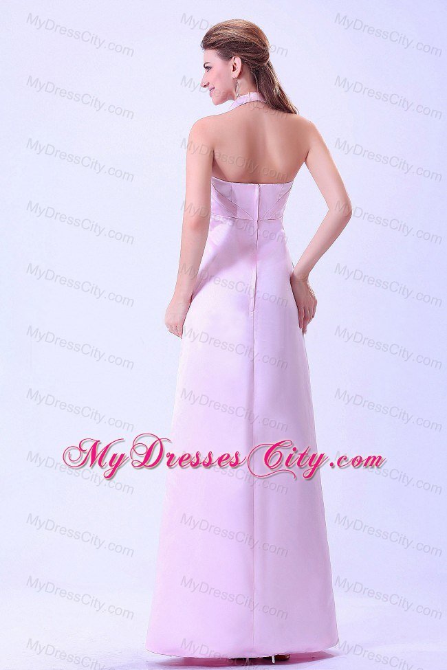 Halter Top Bodice Floor-Length Bridesmaids Dresses in Baby Pink