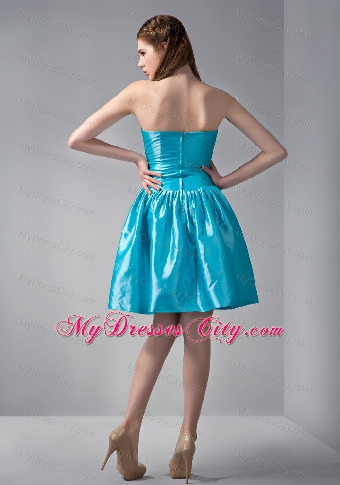 Mini Teal V-neck Junior Bridesmaid Dress with Ruches and Rhinestones