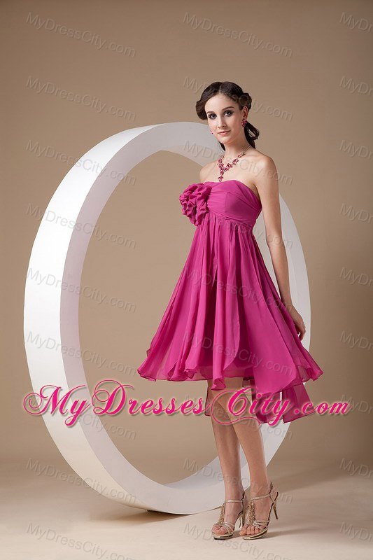 Modern Hand-made Flower Pleated Fuchsia Bridesmaid Dress