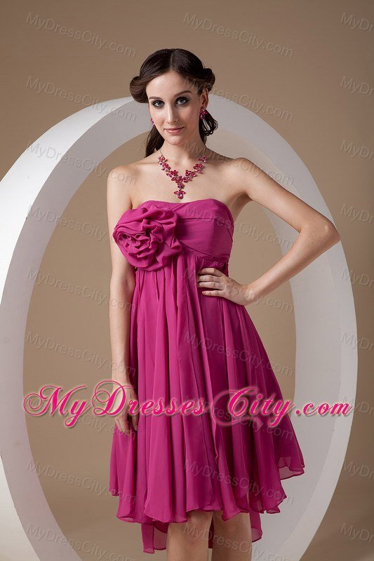 Modern Hand-made Flower Pleated Fuchsia Bridesmaid Dress