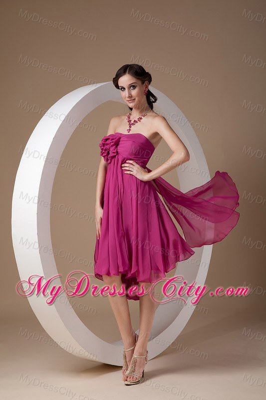 Modern Hand-made Flower Pleated Fuchsia Bridesmaid Dress