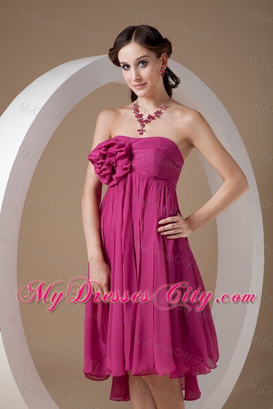 Modern Hand-made Flower Pleated Fuchsia Bridesmaid Dress