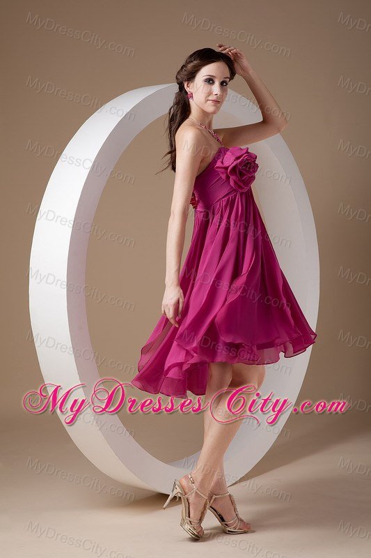 Modern Hand-made Flower Pleated Fuchsia Bridesmaid Dress