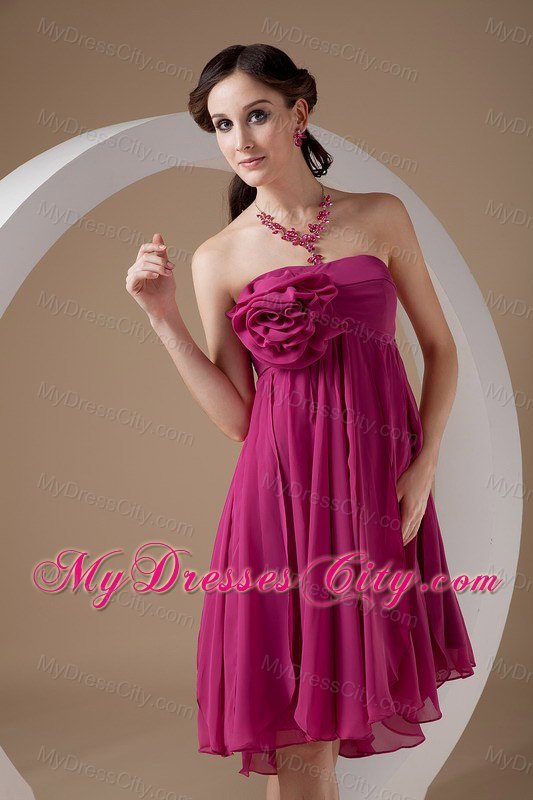 Modern Hand-made Flower Pleated Fuchsia Bridesmaid Dress