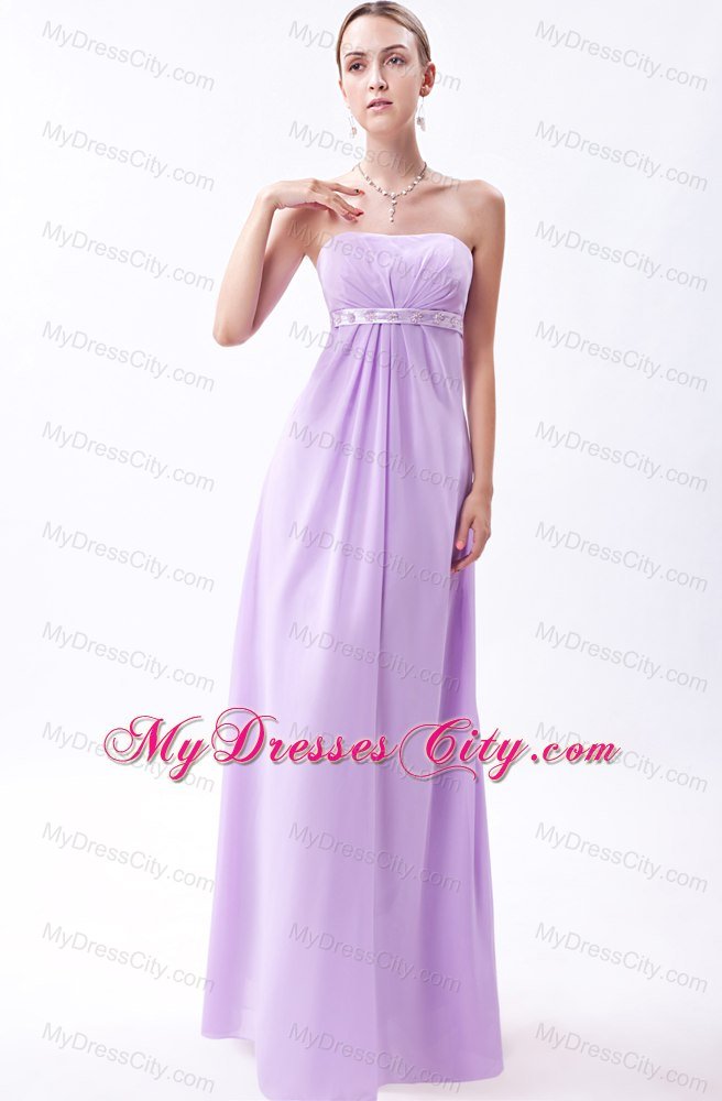 Long Lavender Empire Beaded Belt Dress for Bridesmaid