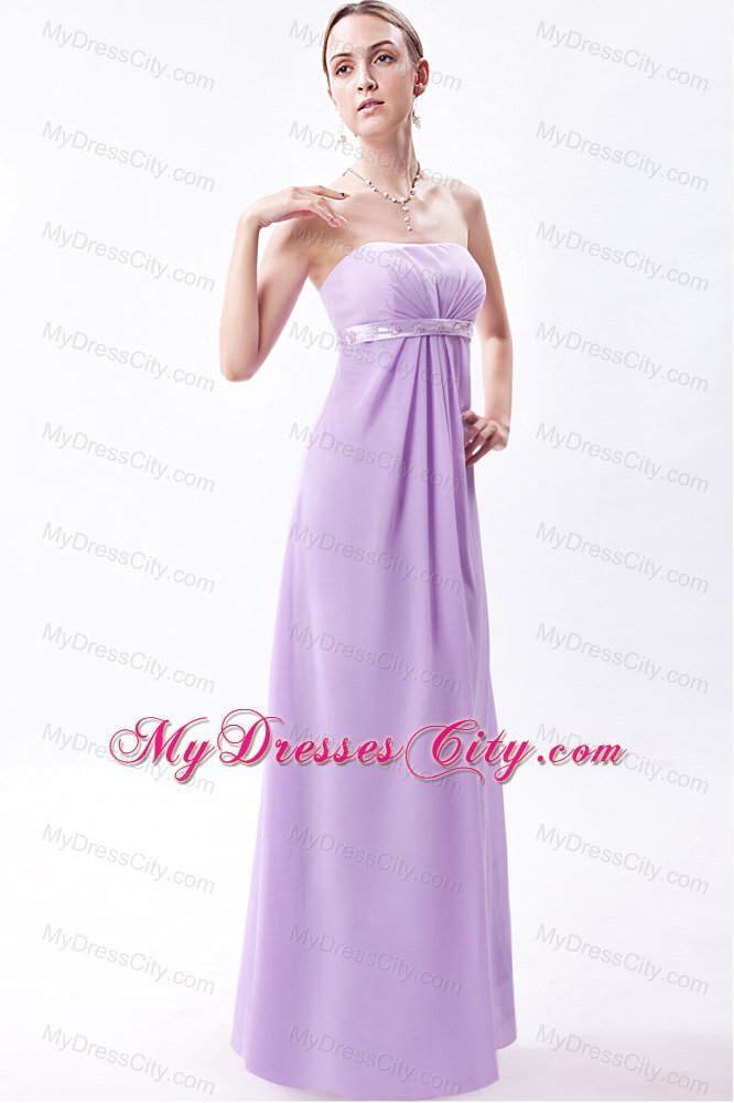Long Lavender Empire Beaded Belt Dress for Bridesmaid