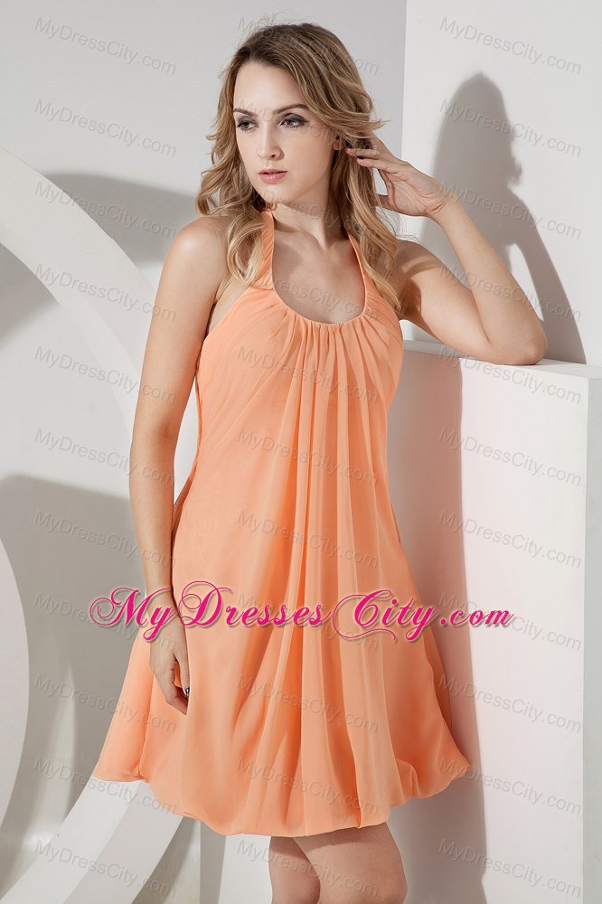 Short Halter Orange Dress for Bridesmaid with Ruches