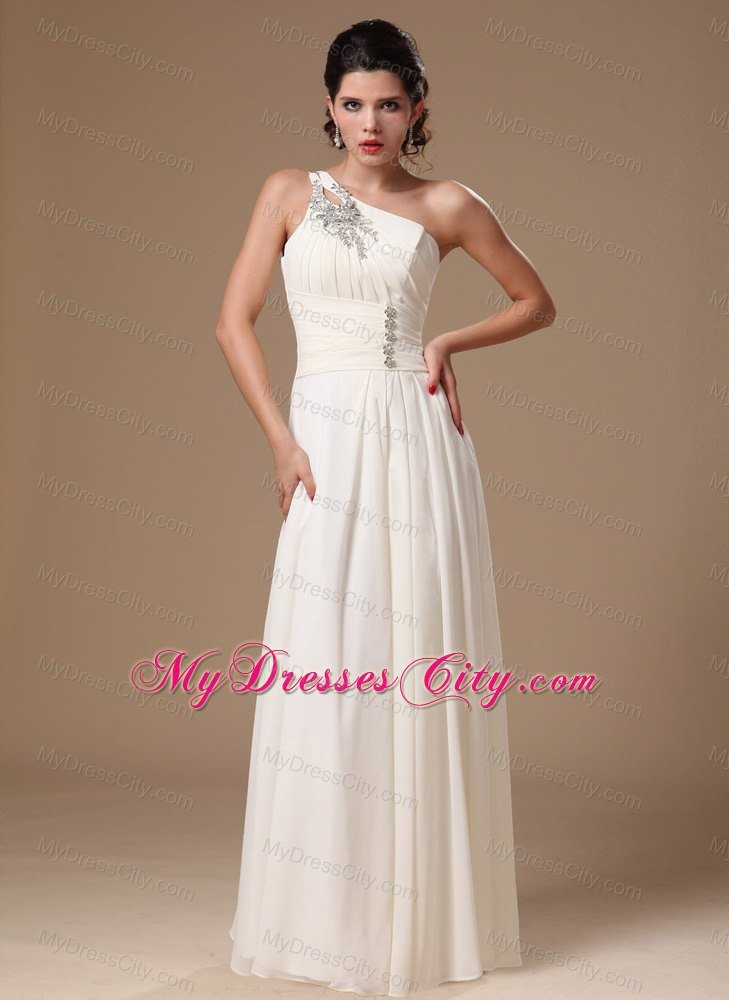 Beaded Single Shoulder White Empire Dress for Prom