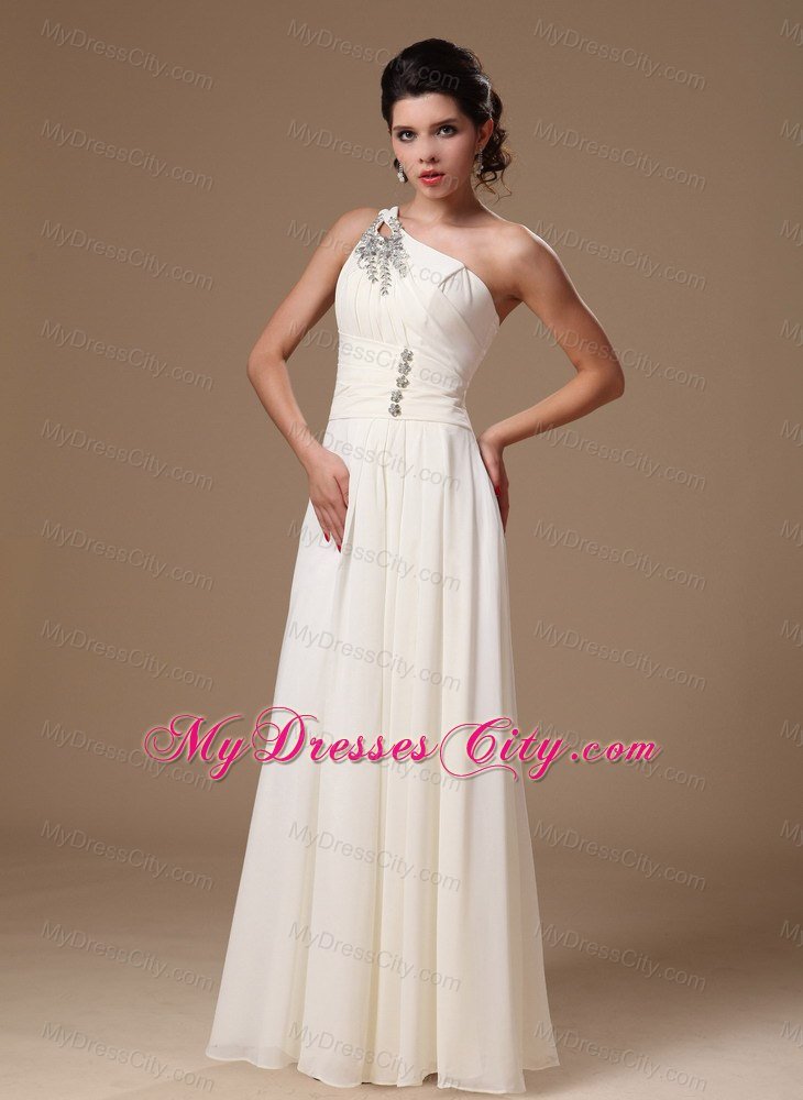 Beaded Single Shoulder White Empire Dress for Prom