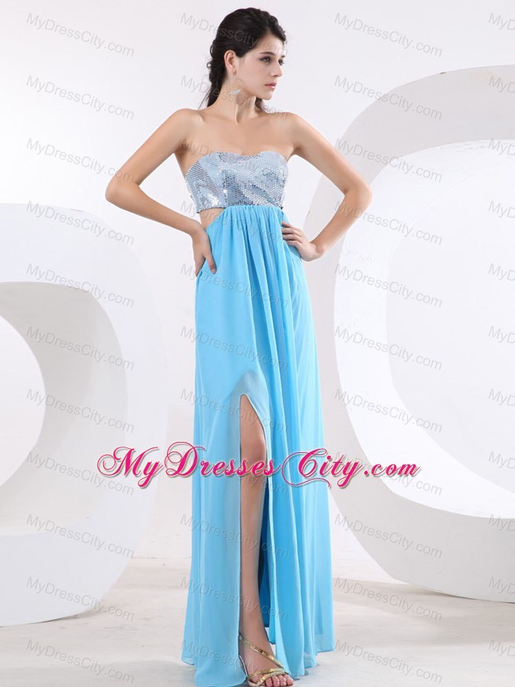 Cool Back Prom Dress With Sequined Bodice and High Slit