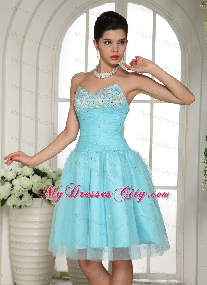 Blue Sweetheart Beaded Mini Prom Party Dress Lace-up