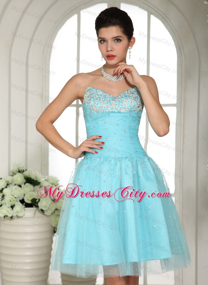 Blue Sweetheart Beaded Mini Prom Party Dress Lace-up
