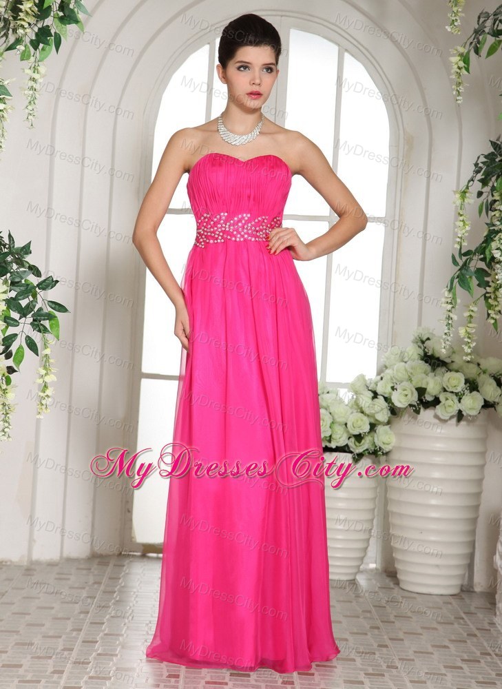 2013 New Hot Pink Sweetheart Prom Dress With Beading