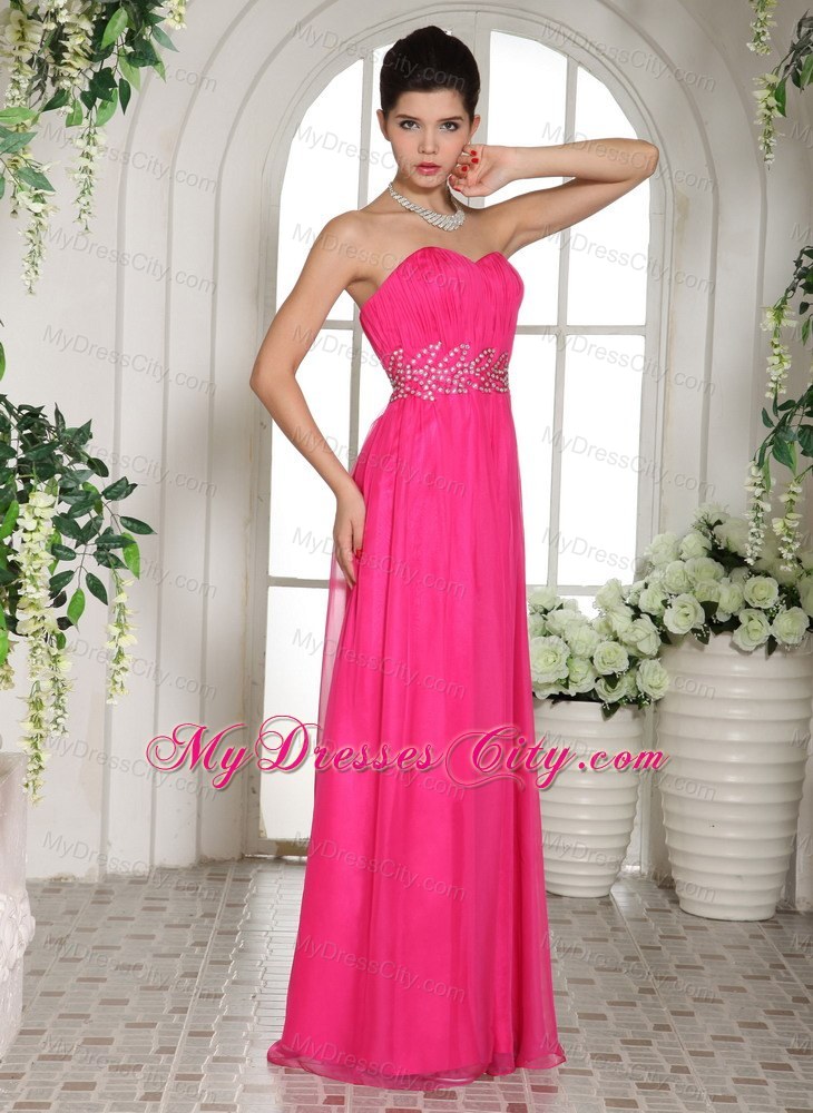2013 New Hot Pink Sweetheart Prom Dress With Beading