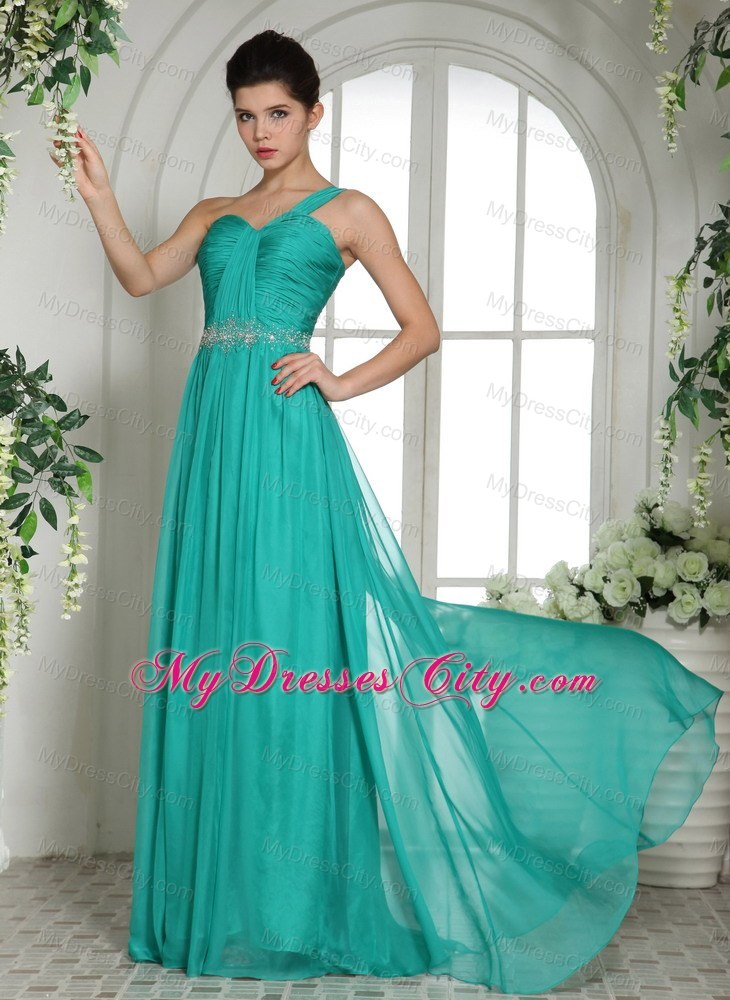 Turquoise One Shoulder Prom Celebrity Dress Ruched