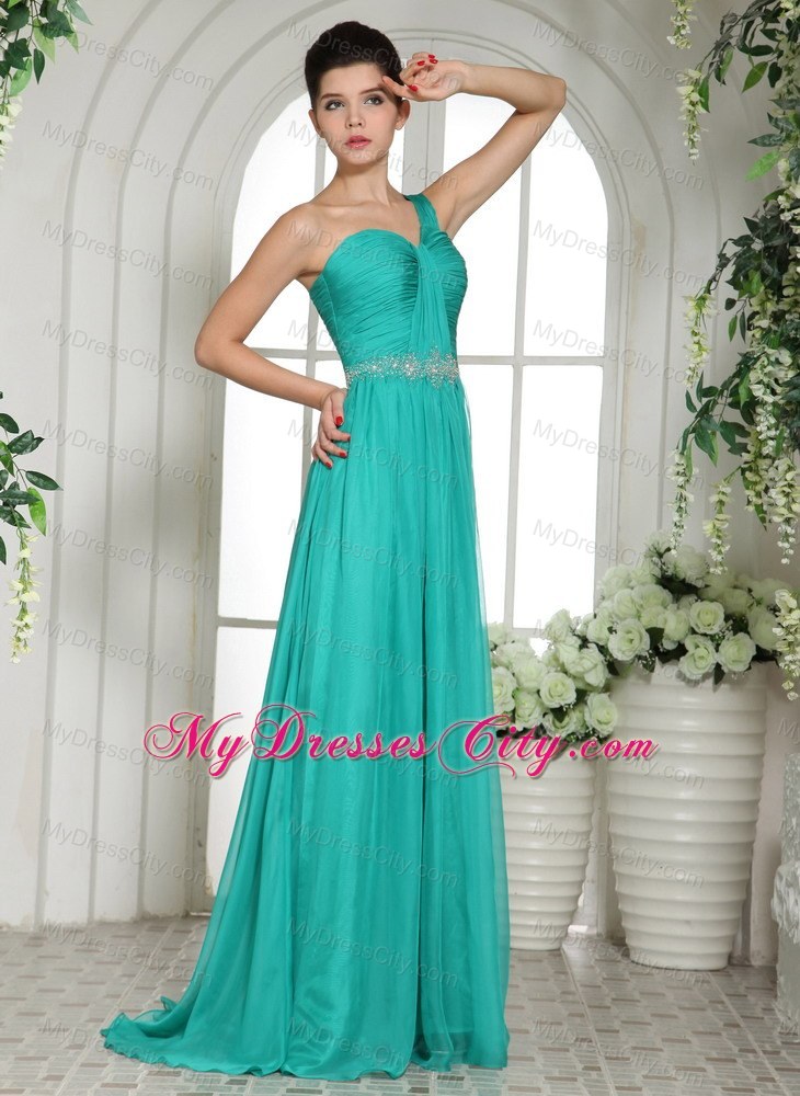 Turquoise One Shoulder Prom Celebrity Dress Ruched