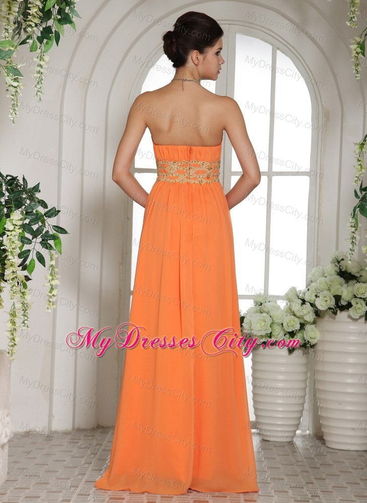Orange Red Stylish Beaded Prom Dress With Strapless
