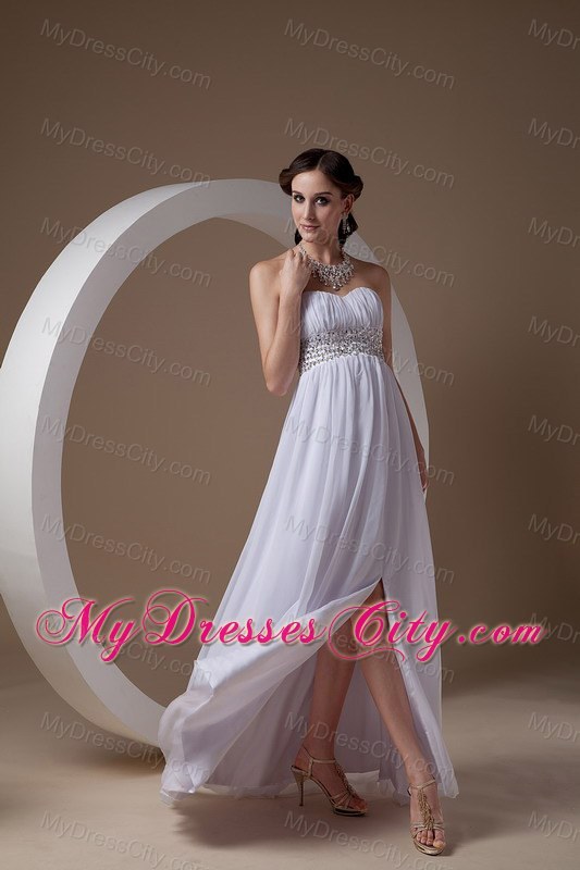 White Chiffon Sweetheart Front Split Prom Dress Beaded