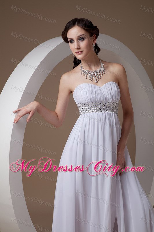 White Chiffon Sweetheart Front Split Prom Dress Beaded