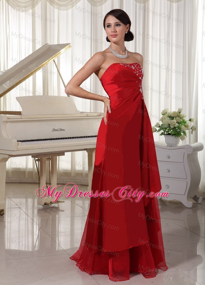 Strapless A-line Wine Red Prom Gown Dress With Embroidery