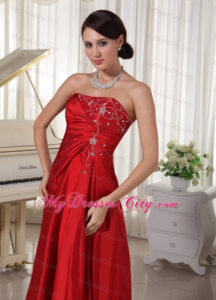 Strapless A-line Wine Red Prom Gown Dress With Embroidery