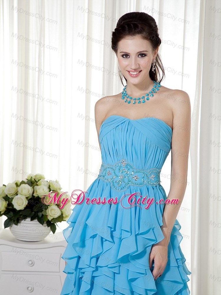 Empire Aqua Blue Strapless Chiffon Beading Dress for Prom