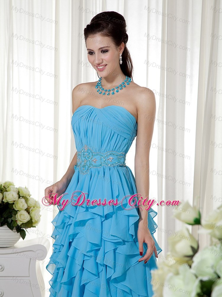 Empire Aqua Blue Strapless Chiffon Beading Dress for Prom