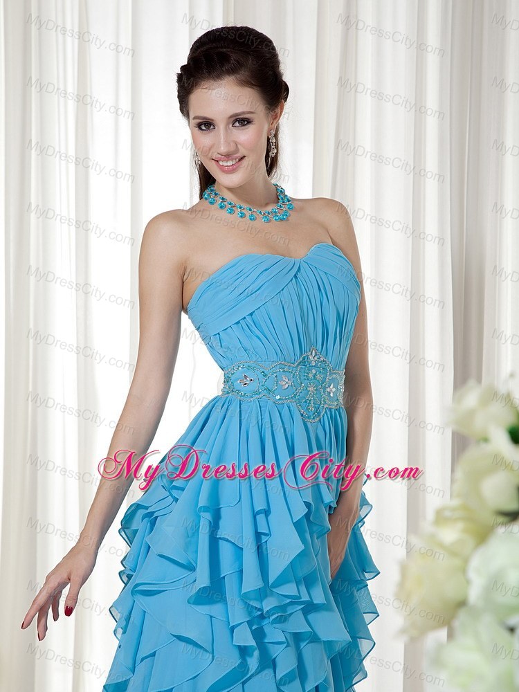 Empire Aqua Blue Strapless Chiffon Beading Dress for Prom
