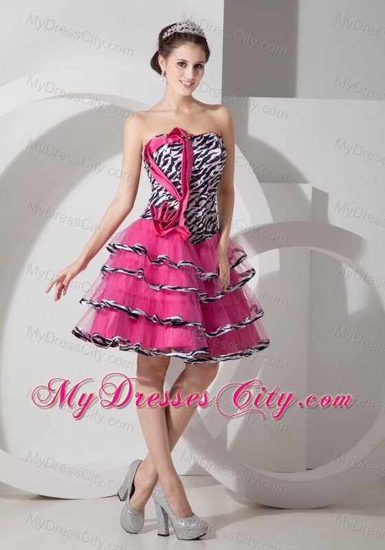 Mini-length Zebra Print Strapless Prom Dress with Hand Flower