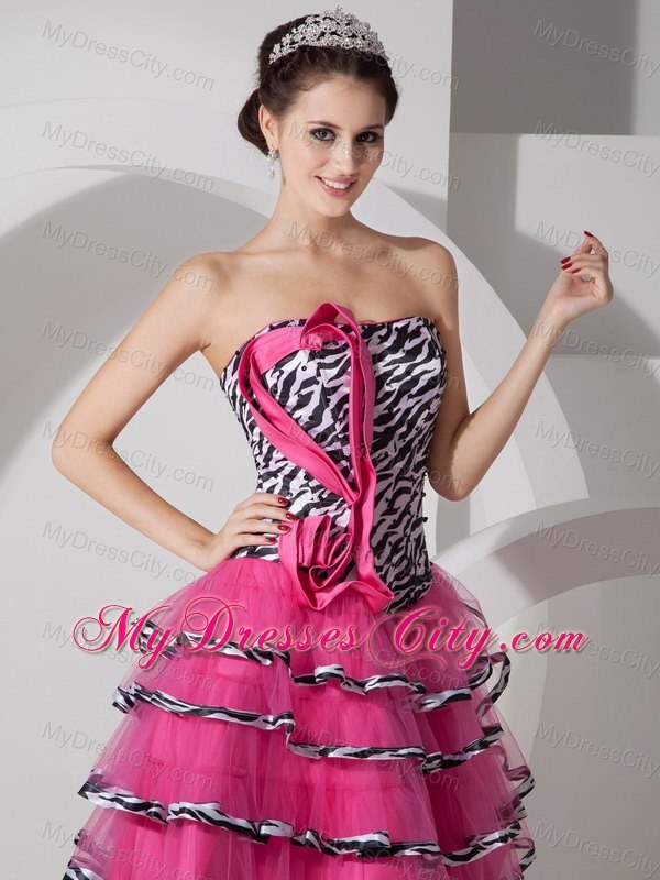 Mini-length Zebra Print Strapless Prom Dress with Hand Flower
