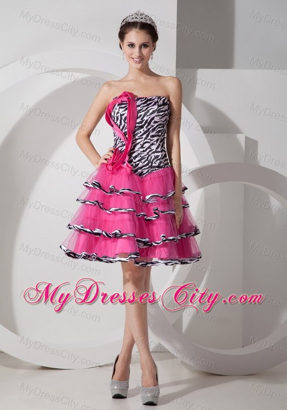 Mini-length Zebra Print Strapless Prom Dress with Hand Flower