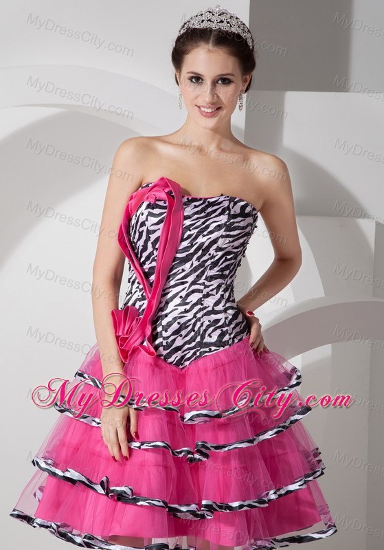 Mini-length Zebra Print Strapless Prom Dress with Hand Flower