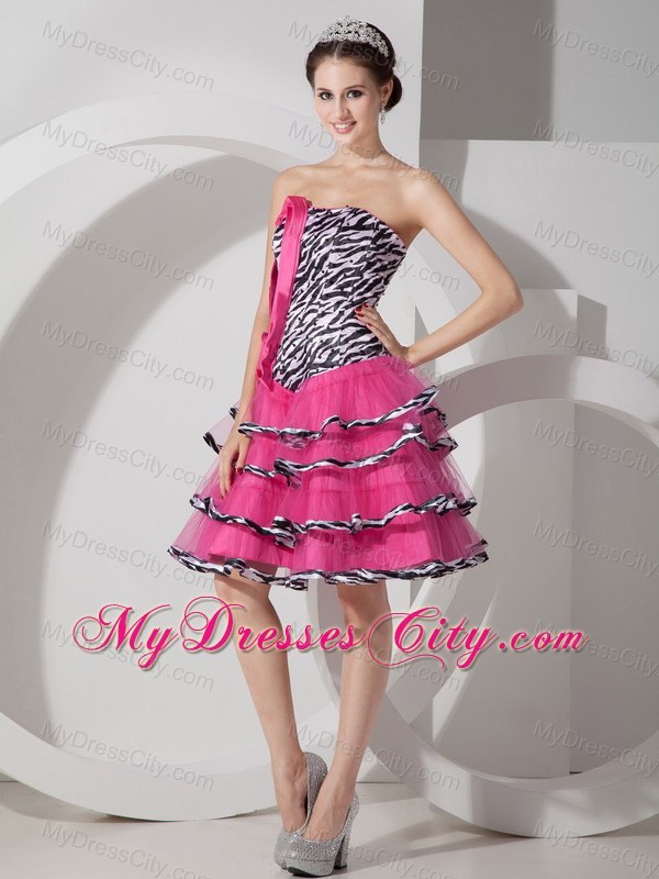 Mini-length Zebra Print Strapless Prom Dress with Hand Flower