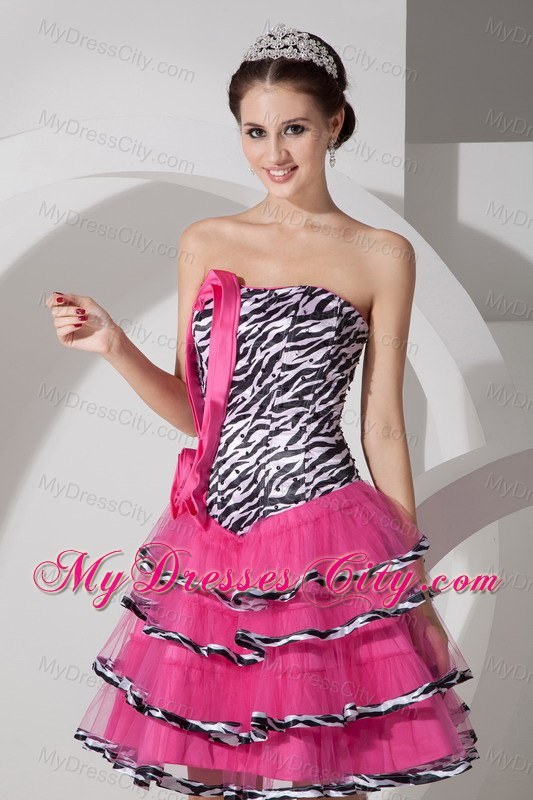 Mini-length Zebra Print Strapless Prom Dress with Hand Flower