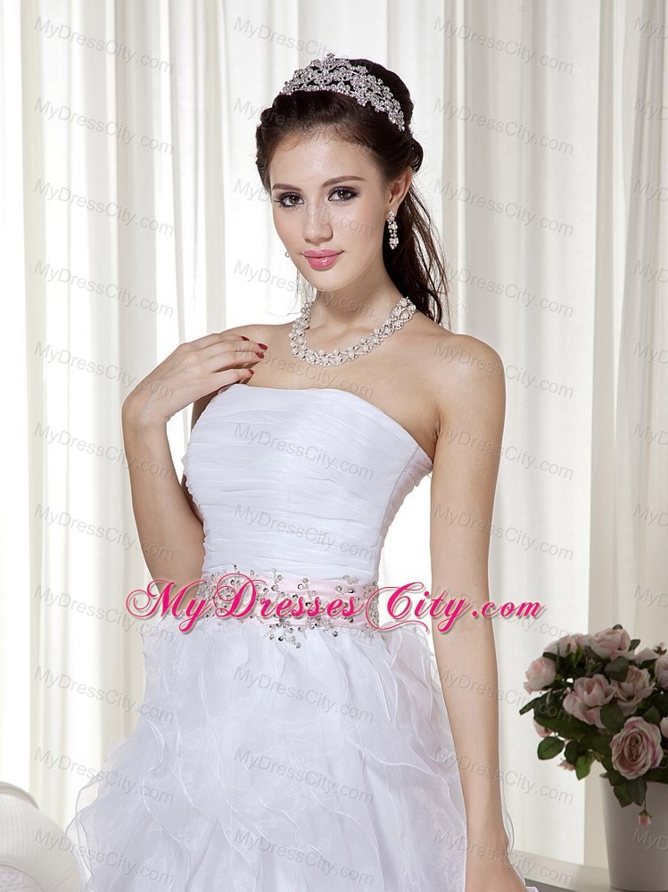Stapless Organza White A-line Brush Beaded Dress for Prom