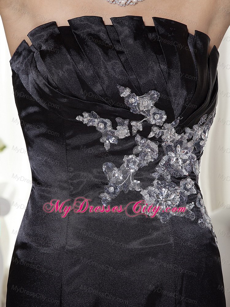 Mermaid Satin Brush Train Black Prom Dress with Appliques
