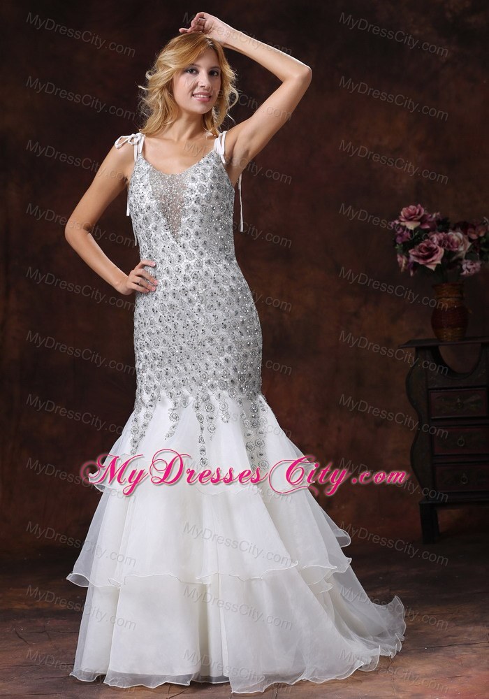 Memraid Straps V-neck Lace Prom Dress With Ruffled Layers