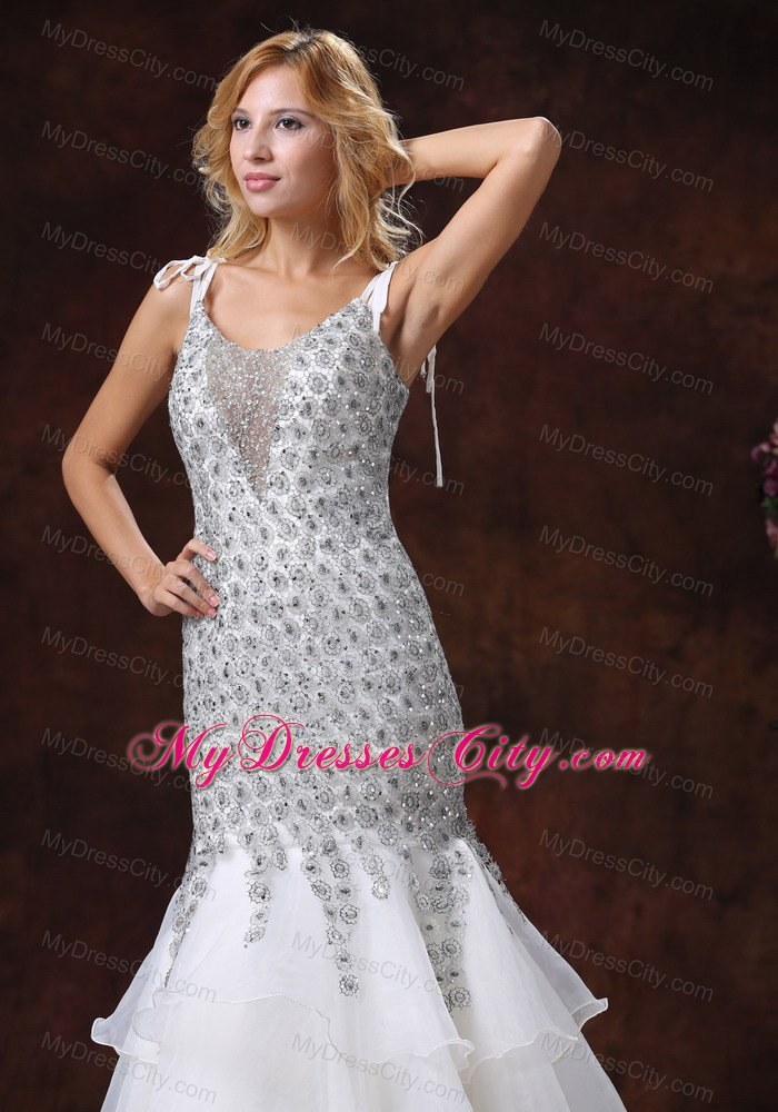 Memraid Straps V-neck Lace Prom Dress With Ruffled Layers