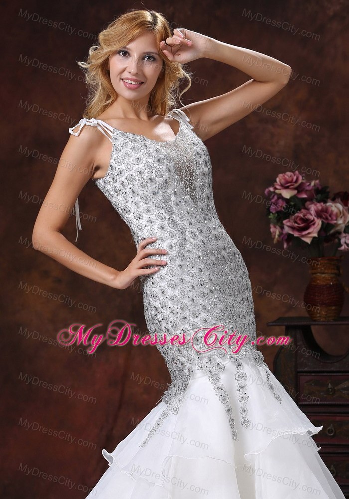 Memraid Straps V-neck Lace Prom Dress With Ruffled Layers