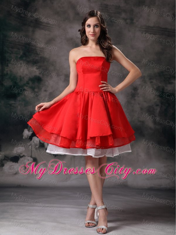 Red Knee-length A-line Strapless Prom Dress with Layers