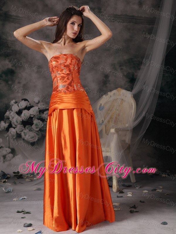 Taffeta Orange Red Prom Dress with Strapless Beadings