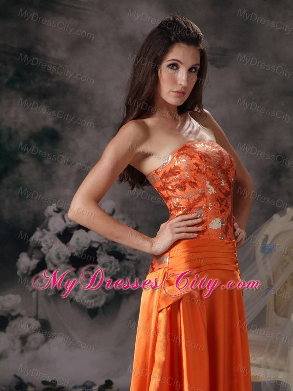 Taffeta Orange Red Prom Dress with Strapless Beadings