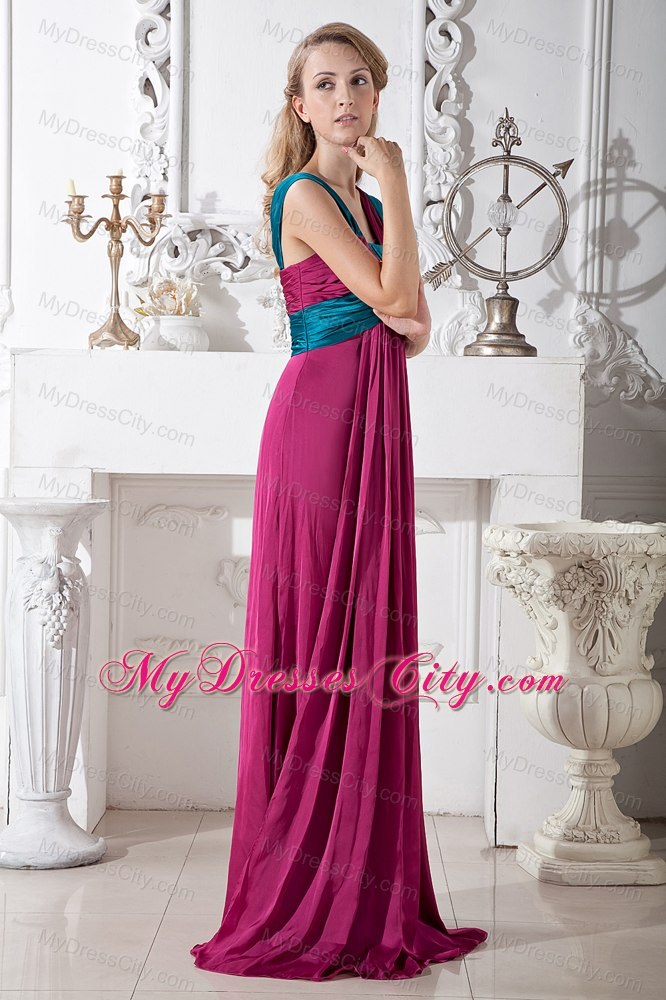 Two-toned Brush Train Prom Dress with Ruching under 200